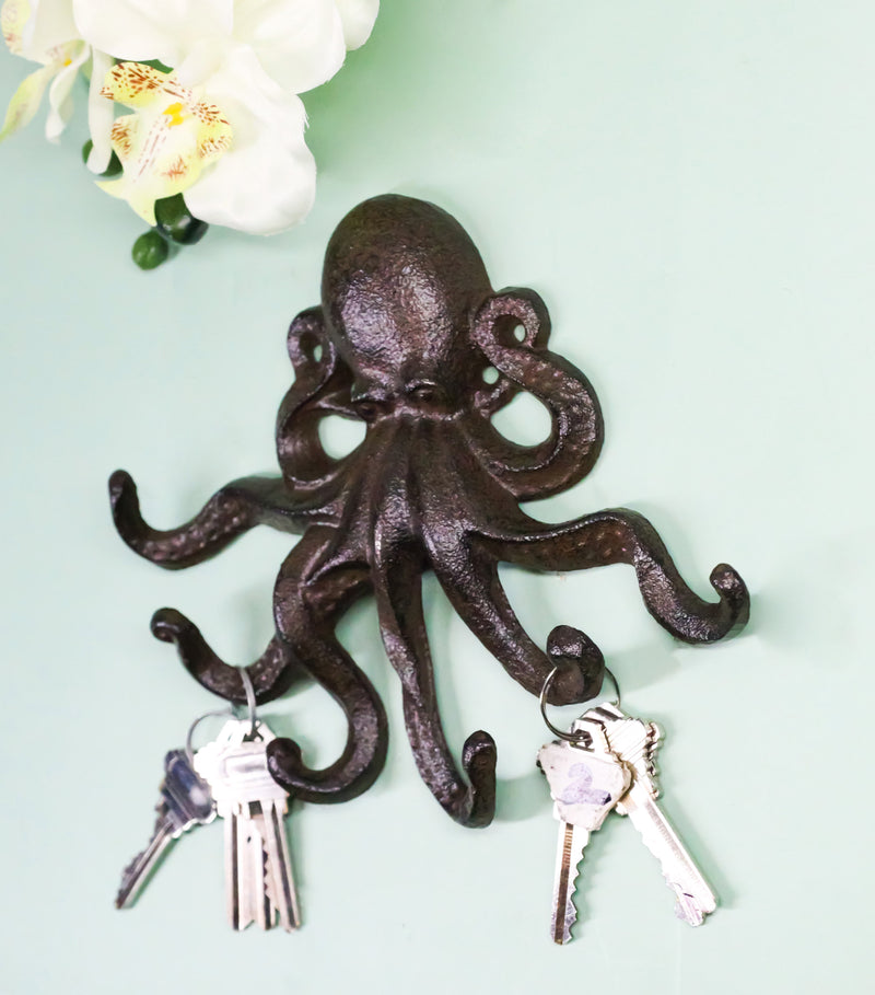 Rustic Cast Iron Nautical Sea Octopus Cthulhu 6 Pegs Tentacles Wall Hook Decor