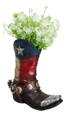 Rustic Western Star Texas Patriot Cowboy Horseshoe Boot With Spur Vase Planter