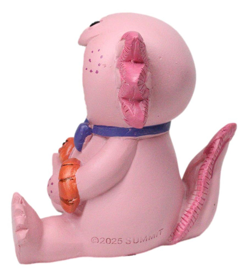 Furrybones Cute Pink Loti The Axolotl Holding Worm Skeleton Figurine Furry Bones