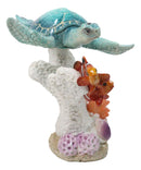 Blue Sea Turtle Swimming with 2 Clownfishes By LED Coral Reef Anemone Figurine