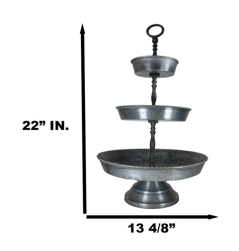 Rustic Farmhouse 3 Tiered Tabletop Galvanized Metal Serving Tray With Handle