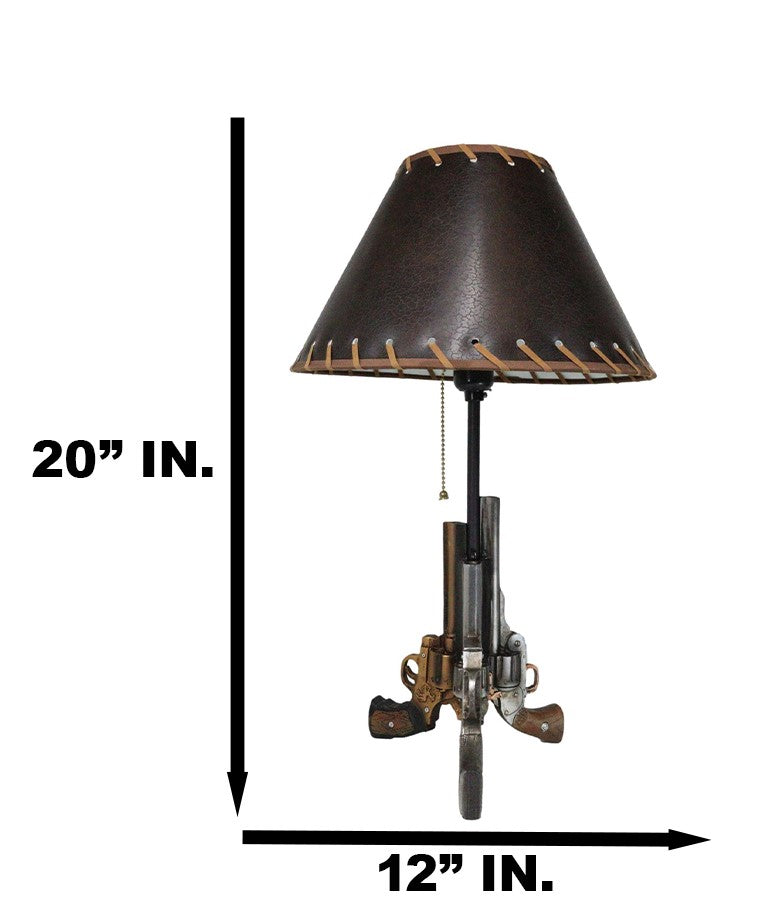 Rustic Western Texas Triple Six Shooter Gun Pistols Desktop Bedside Table Lamp