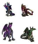 Set of 4 Colorful Metallic Elemental Dragons in Multiple Poses Mini Figurines