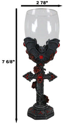 Gothic Macabre Flying Bat Cathedric Cross With Red Gems And Roses Wine Goblet