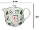Green And White Iconic Chinese Mahjong Tiles Ceramic Tea Pot 15oz With Strainer