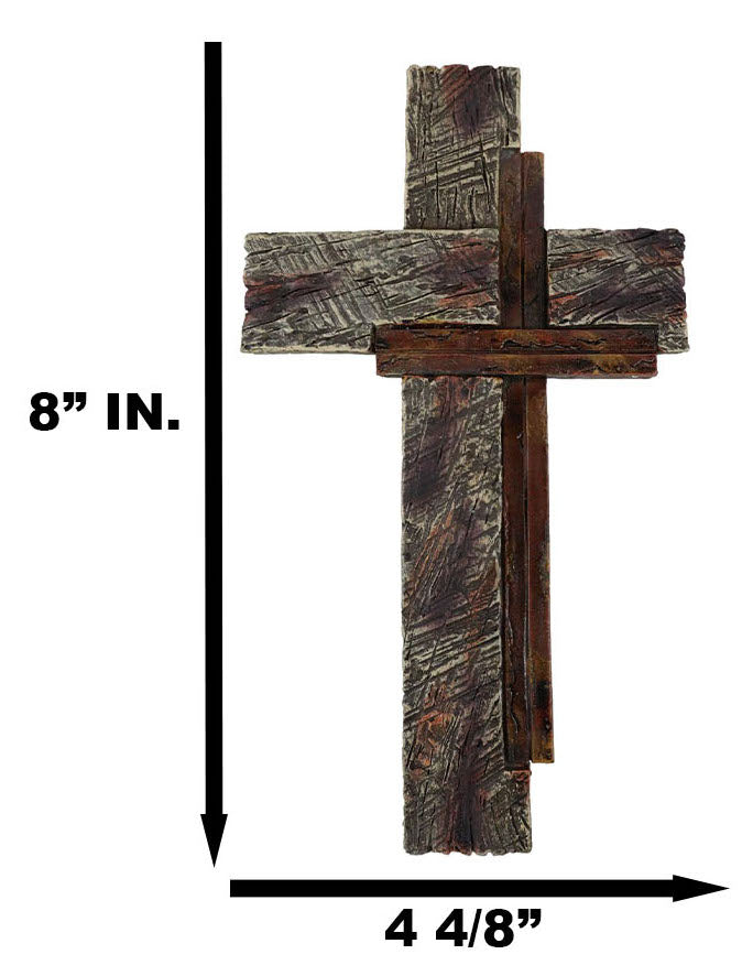 Vintage Western Layered Distressed Wood Grain Pattern Faux Wooden Wall Cross