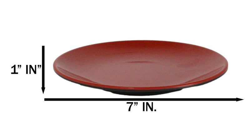 Set Of 6 Traditional Solid Red Black Melamine Salad Appetizer Round Plates 7"D
