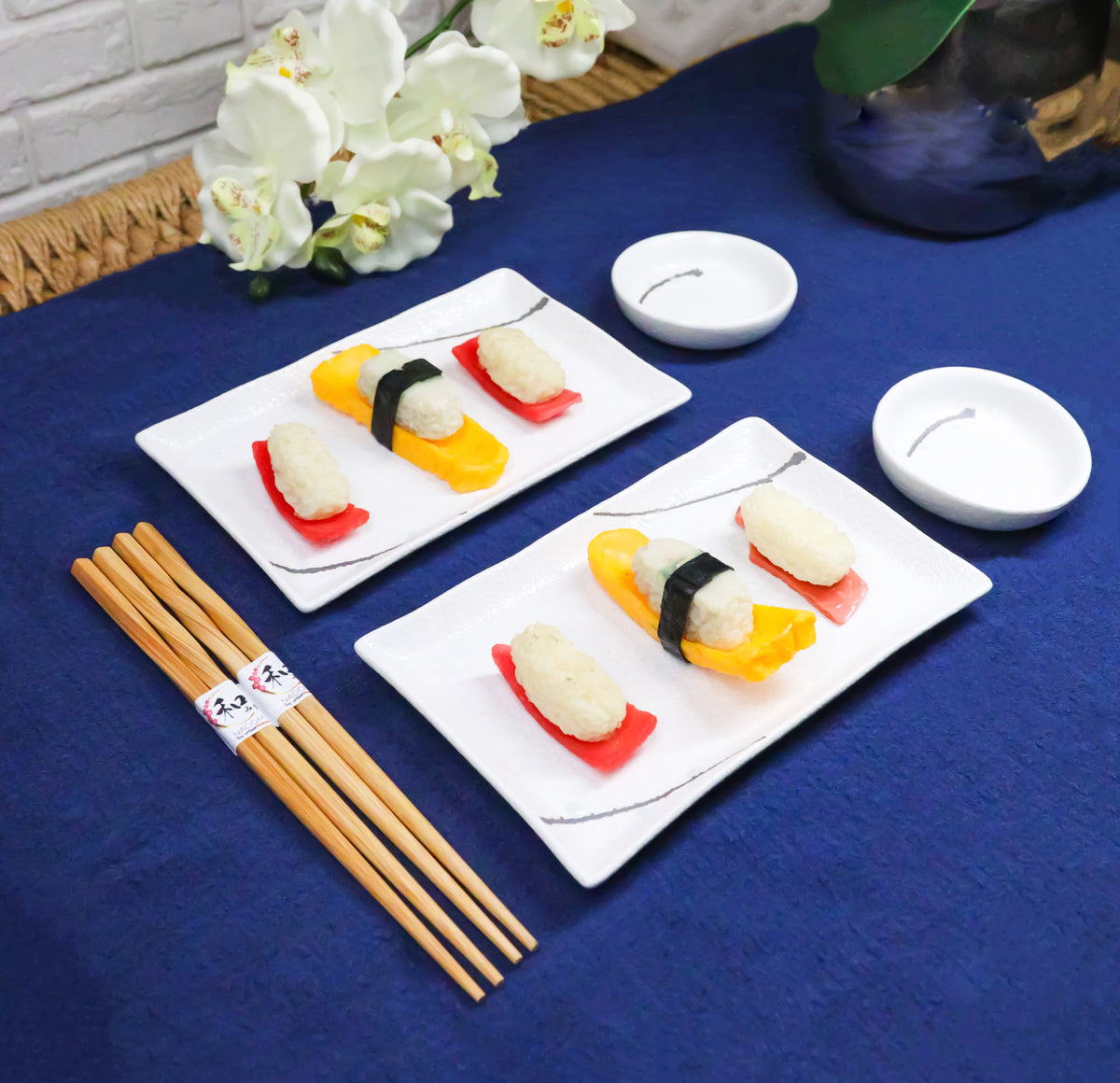 Yukino Hana Porcelain Sushi Plates Sauce Dishes Chopsticks Dinnerware Set For 2