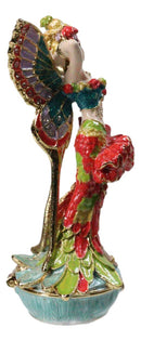 Tropical Floral Peacock Fairy Pewter Austrian Crystals Trinket Jewelry Box