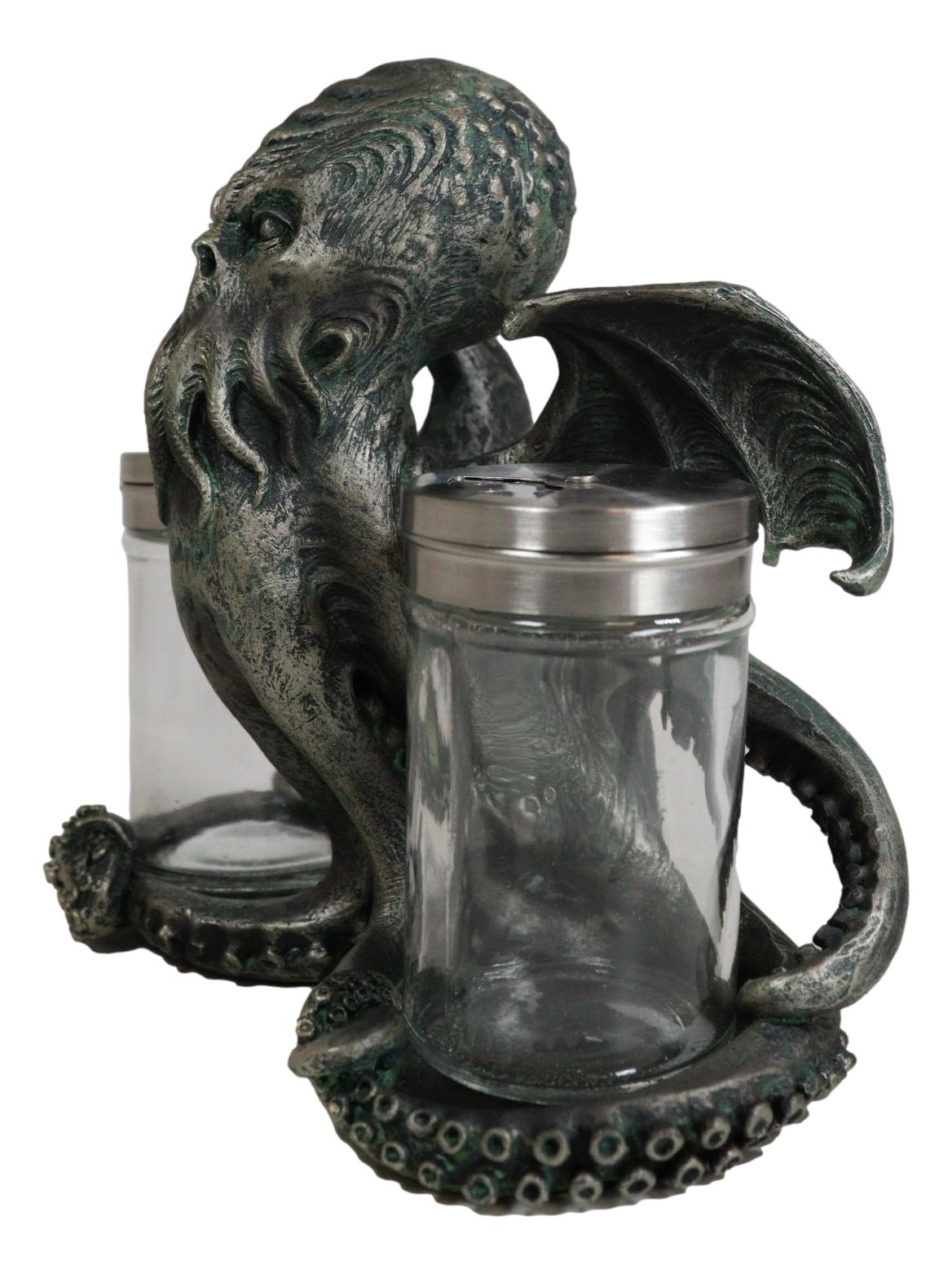 Winged Cthulhu The Wise One Octopus Kraken Salt And Pepper Shakers Holder Set