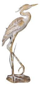 Large Marine Majestic Heron In Reeds Distressed Faux Wood Finish Sculpture 24"H