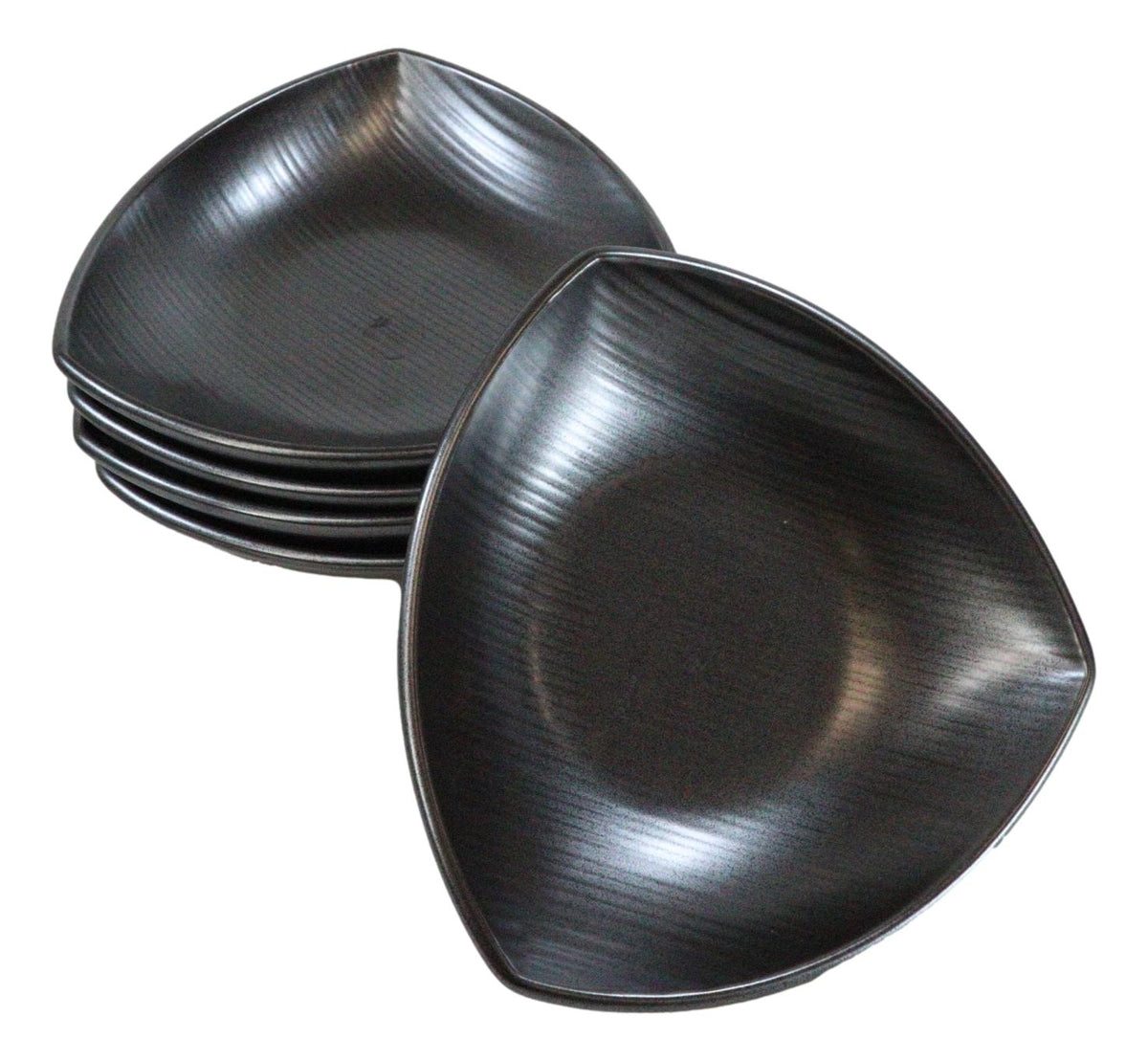 Set Of 5 Black Tetsu Kesho Ceramic Appetizer Salad Triangular Deep Plates