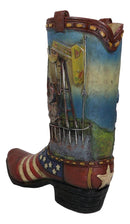 Rustic Western Oil Derrick Pump Jack USA Flag Cowboy Boot Flower Vase Planter