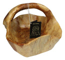 Rustic Hand Carved Crafted Burl Wood Tree Root Bowl Basket With Handle 12" Wide