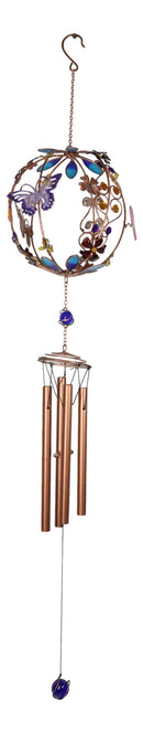 Monarch Butterflies by Floral Garden Globe Art Glass Gemstones Metal Wind Chime