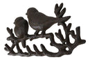 Cast Iron Rustic Lovebirds Perching On Twig Branch 4-Pegs Wall Coat Keys Hooks