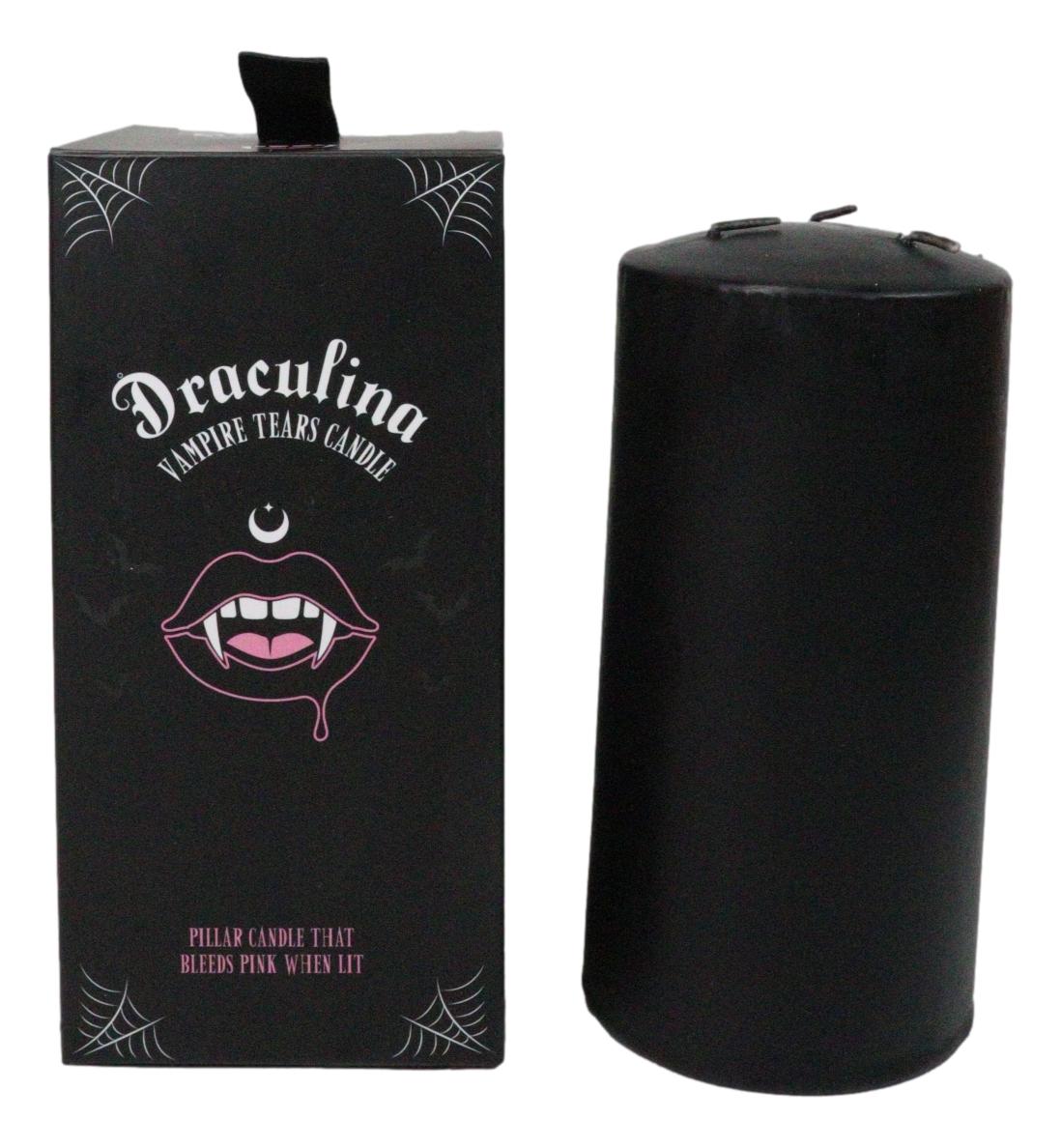 Large Gothic Draculina Pink Vampire Tears Black Unscented Pillar Candle 6"H
