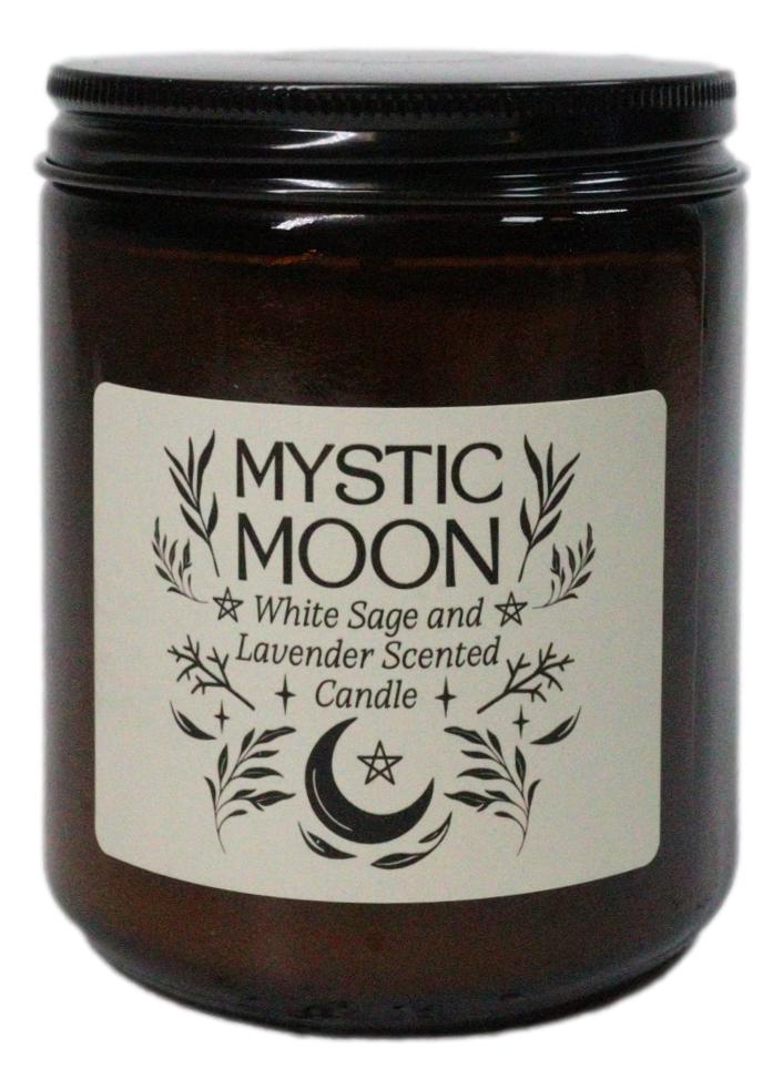 Ebros Mystic Moon White Sage & Lavender Scented Amber Glass Jar Candle