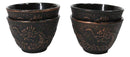 Rustic Bronze Dragon Etching Japanese Tetsubin Style Cast Iron Tea Cups Set of 4