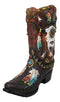 Southwest Turquoise Feathers Cow Skull Crossed Arrows Cowboy Boot Vase Holder