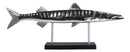 Marine Faux Taxidermy Silver Tone Large Barracuda Fish Sculpture With Pole Stand