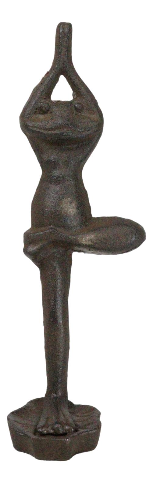 Rustic Cast Iron Whimsical Meditation Yoga Toad Frog In Tree Pose Figurine