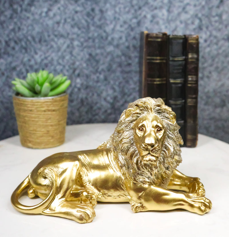 Faux Brass Gold African Safari In Regal Pose Lion King of The Jungle Figurine