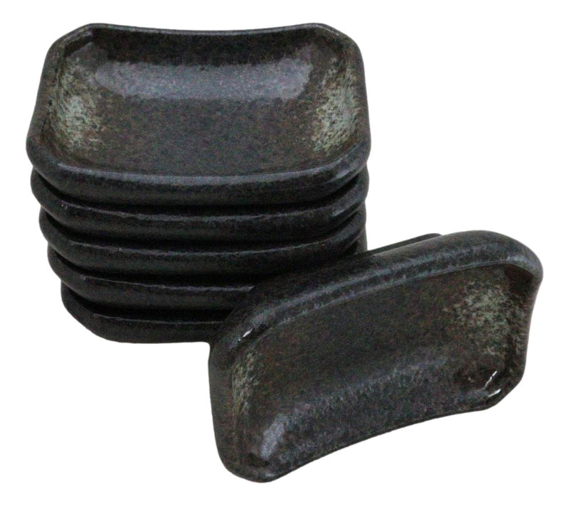 Pack Of 6 Ceramic Grey Hakumu Soy Sauce Oil Condiment Rectangular Dishes 2oz