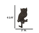 Pack of 2 Cast Iron Rustic Great Horned Owl On Twig Wall Coat Keys Leashes Hooks