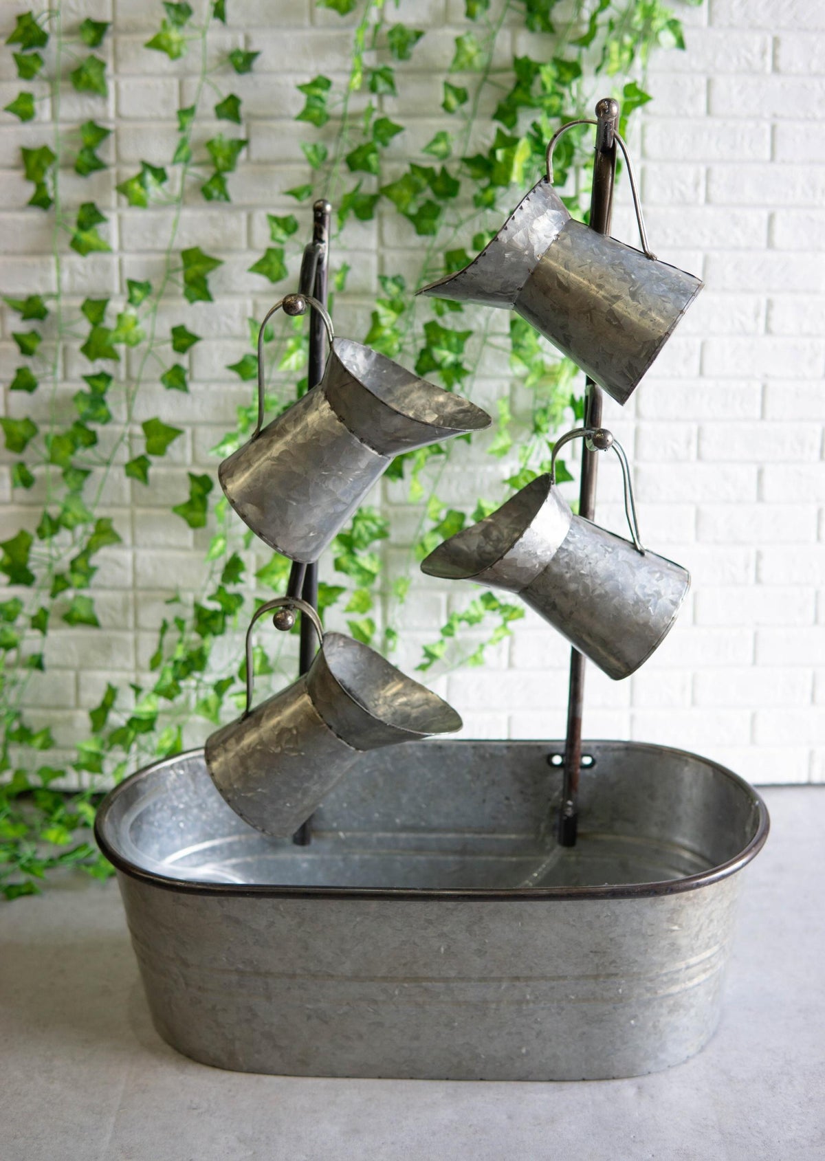 Galvanized Metal Rustic Watering Cans Cascading Basin Electric Water Fountain