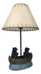 Rustic Woody Forest River Run Black Bears With Cub Rowing Canoe Boat Table Lamp