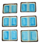 Pack Of 6 Blue Sky Aozora Kannyu Ceramic Two Compartment Rectangle Sauce Dishes