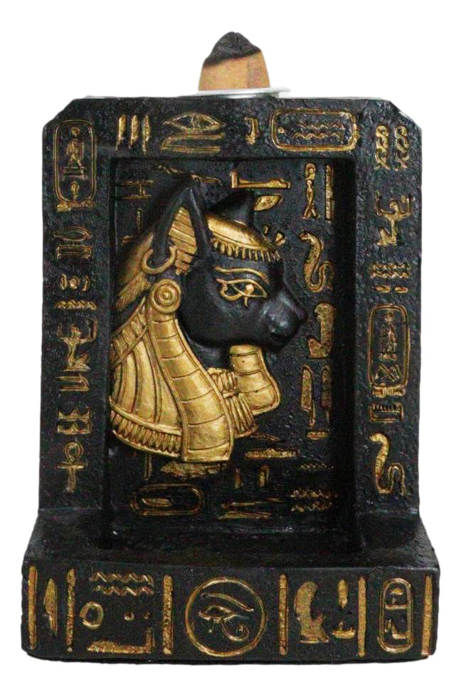 Egyptian Goddess Of Protection Bastet Hieroglyphs Backflow Incense Burner Decor