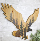 Large 23"L Bald Eagle Swooping With Pine Trees Forest Wooden Wall Decor Plaque