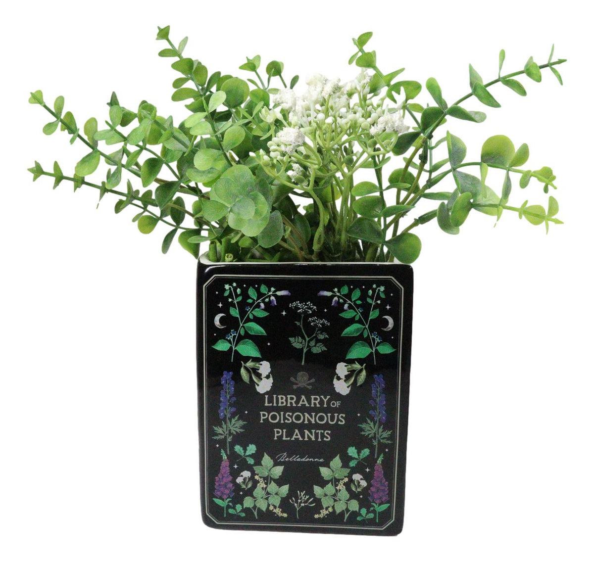 Witchcraft Magic Library of Poisonous Plants Ceramic Book Shaped Pot Vase - Ebros Gift
