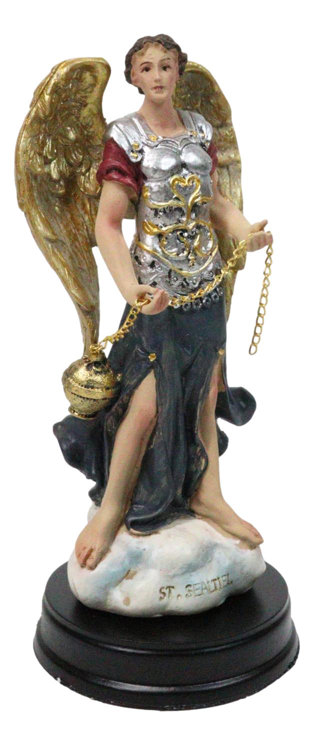 Colorful Catholic Church Archangel Saint Sealtiel with Golden Censer Figurine