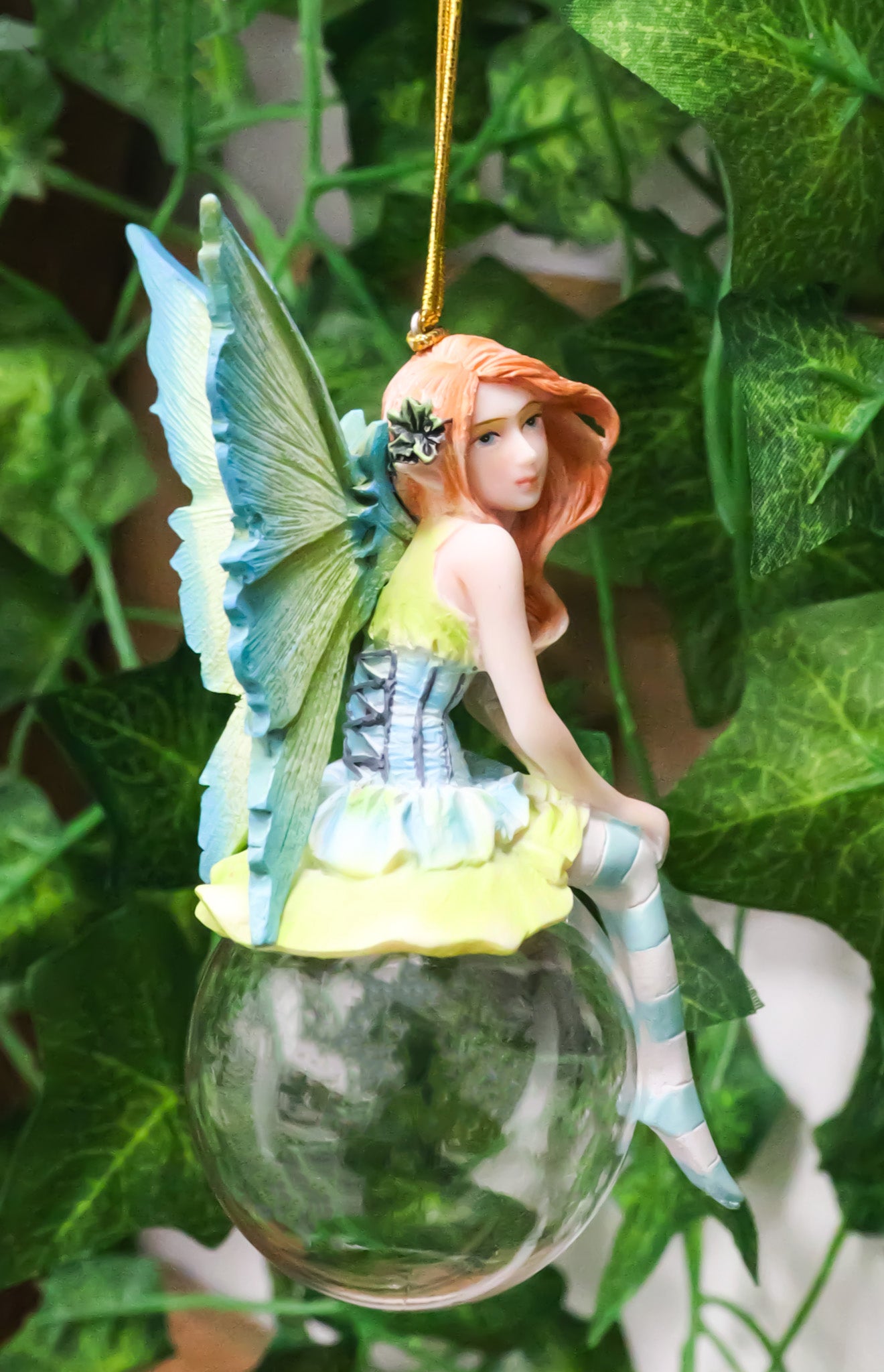 Green Clover Bubble Rider Fairy Hanging Ornament Amy Brown Holiday