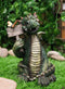 Whimsical Green Garden Dragon With Butterfly With Welcome Plank Sign Figurine