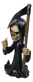 Funny Grim Reaper Skeleton Figurine with Scythe & Middle Finger, Gothic Death