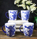 Pack Of 4 Japanese Blue And White Ryu Dragon King Porcelain Mug Cups 12oz