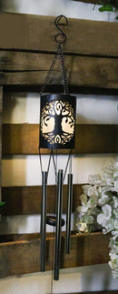 Celtic Tree Of Life Cylindrical Steel Metal Filigree Hanging Solar Wind Chime