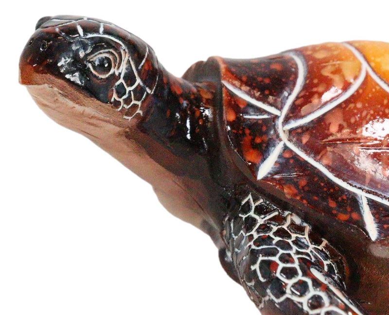 Nautical Ocean Brown Hues Giant Sea Turtle Swimming Decorative Figurine Tortoise
