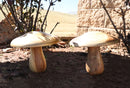 Pack Of 2 Rustic Handcrafted Hardwood Acacia Mushrooms With Golden Edge Decors