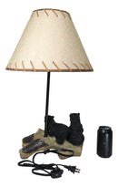 Rustic Western Whimsical Forest Black Bears Resting On Tree Log Table Lamp