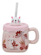Bunny Rabbit Toadstool Mushrooms Pink Ceramic Mug With Silicone Lid And Straw