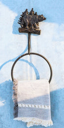 Cast Iron Rustic Cabin Bathroom Black Bear By Pine Trees Hand Towel Ring Holder