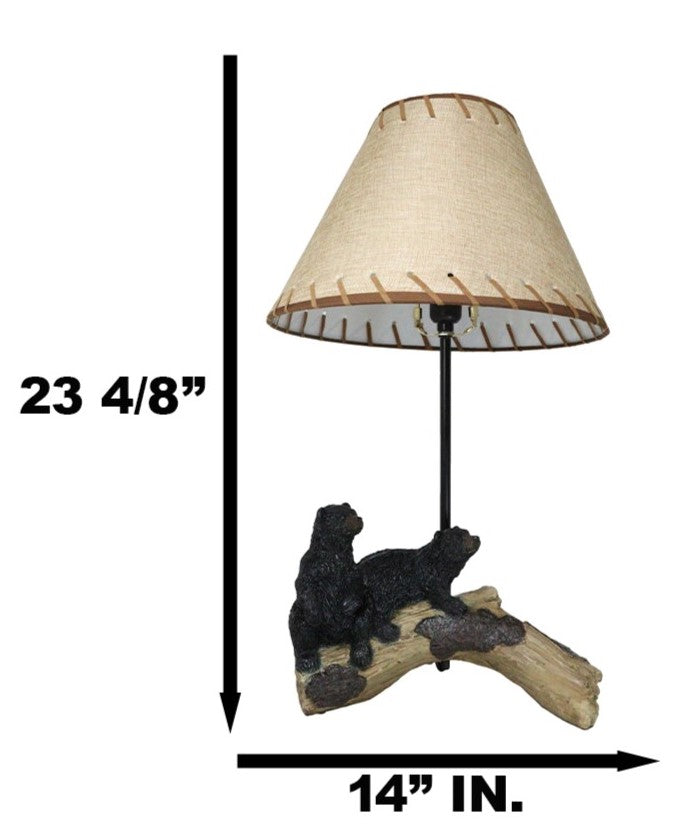 Rustic Western Whimsical Forest Black Bears Resting On Tree Log Table Lamp