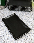 Pack Of 6 Black Kokuyo Minimalist Ceramic Rectangular Wavy Sushi Plates 8.75"L