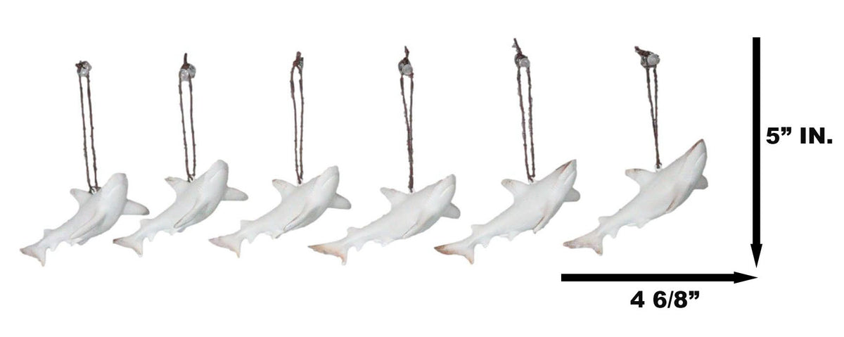 Set Of 6 Antique White Sharks Ocean Marine Wall Hanging Decor Tree Ornaments
