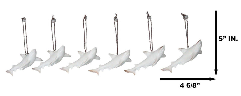 Set Of 6 Antique White Sharks Ocean Marine Wall Hanging Decor Tree Ornaments